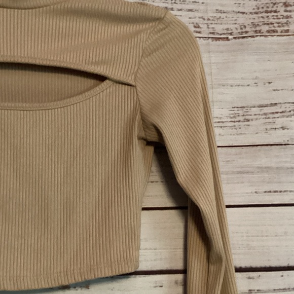 Timing Tan Ribbed Cutout Crop Top - Picture 4 of 5